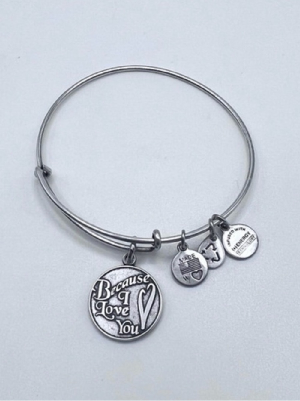Alex & Ani “Because I Love You” Silver Tone Charm Bangle Bracelet